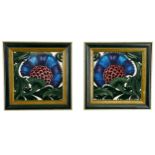 After William De Morgan, a pair of late 20th Century framed tiles decorated in 'Persian Fan'