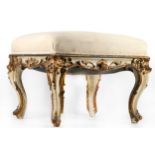 A Venetian cream painted and parcel gilt dressing stool, 19th Century, with an upholstered seat,