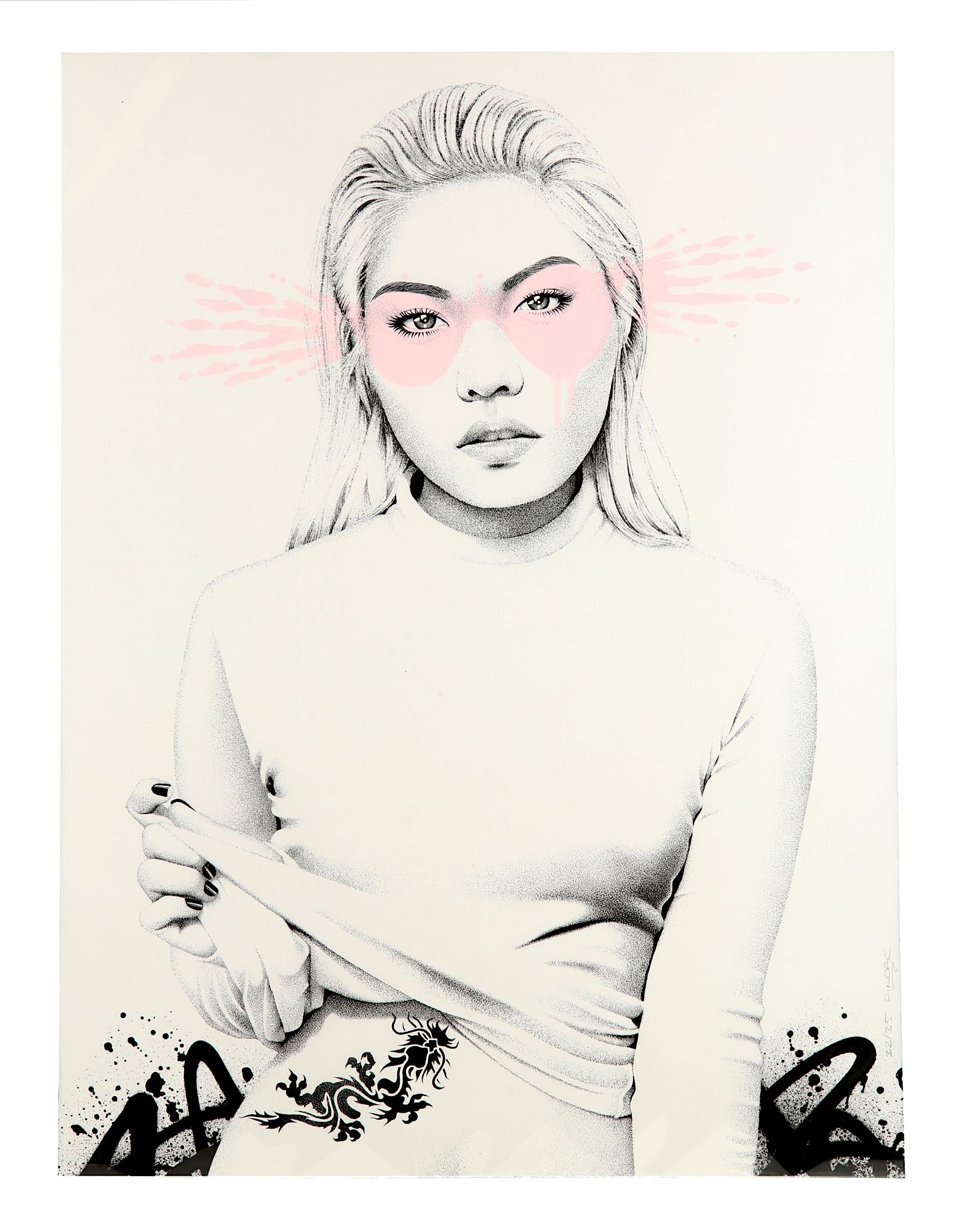 Fin Dac (Irish), 'Tatsu (Rose)', 2017, hand embellished screenprint on Somerset velvet hand