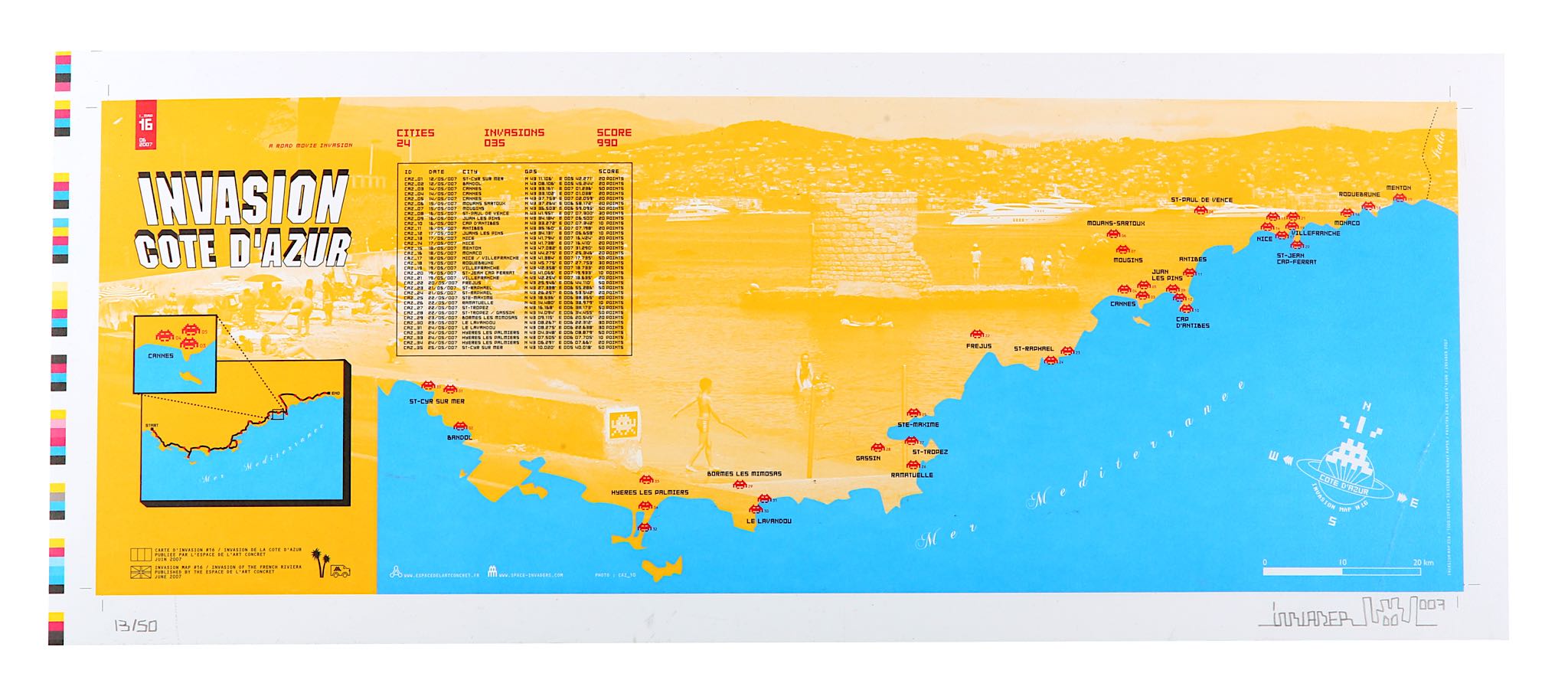 Invader (French b.1969), 'Invasion Map Cote D'Azur