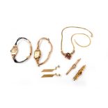 A small collection of jewellery, including two wristwatches, a diamond and gem-set necklace, two bar