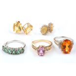 A small collection of jewellery, including three rings some set with alexandrites, kunzites and