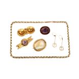 A small collection of jewellery, including a pair of white beryl pendent earrings, a fancy-link