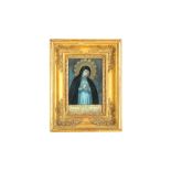 A reverse glass painting of the Virgin Mary, 18th Century, mounted within a giltwood frame, 23 x