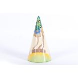 A Clarice Cliff Bizarre conical sugar sifter, circa 1930's, in Rhodanthe pattern, printed Bizarre