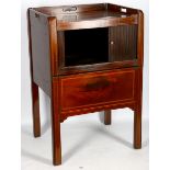 A Georgian mahogany tray top commode, with tambour front, 80cm high x 50cm wide x 44cm deep;