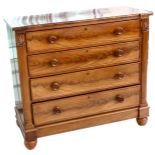 An early Victorian mahogany chest of drawers, with an inset breakfront top, the four graduated