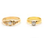 Two diamond rings, Each collet-set with a brilliant-cut diamond, one mounted in 18ct gold, UK