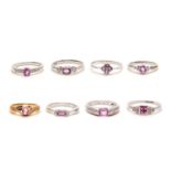 A collection of pink sapphire and diamond rings, Set with oval, step and circular-cut pink sapphire,