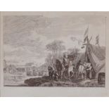 Sandby (Paul) [Landscape with man playing trumpet], (foreground) people looking at man on horseback