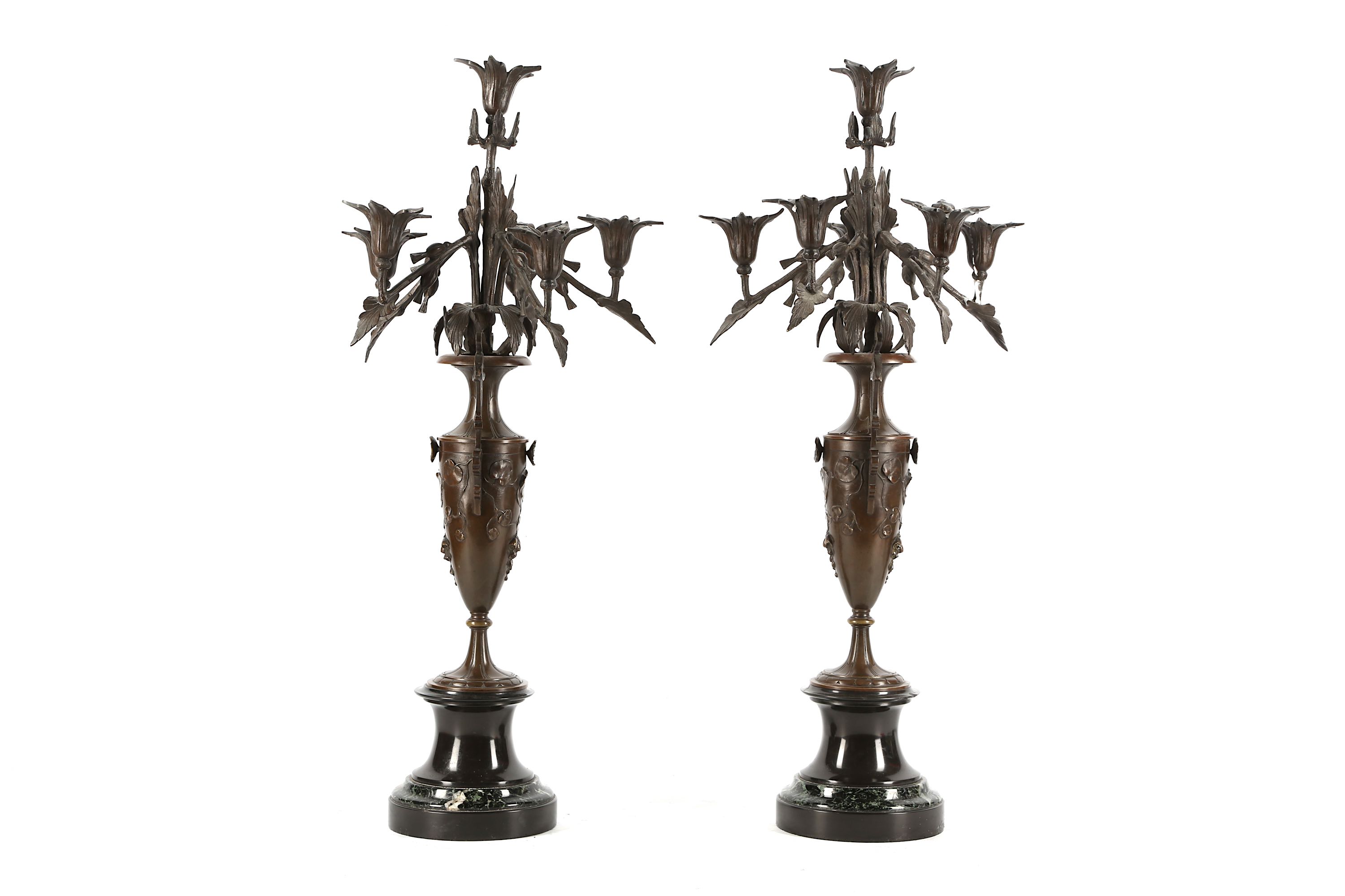 A PAIR OF LATE 19TH CENTURY FRENCH BRONZE CANDELAB - Image 2 of 4