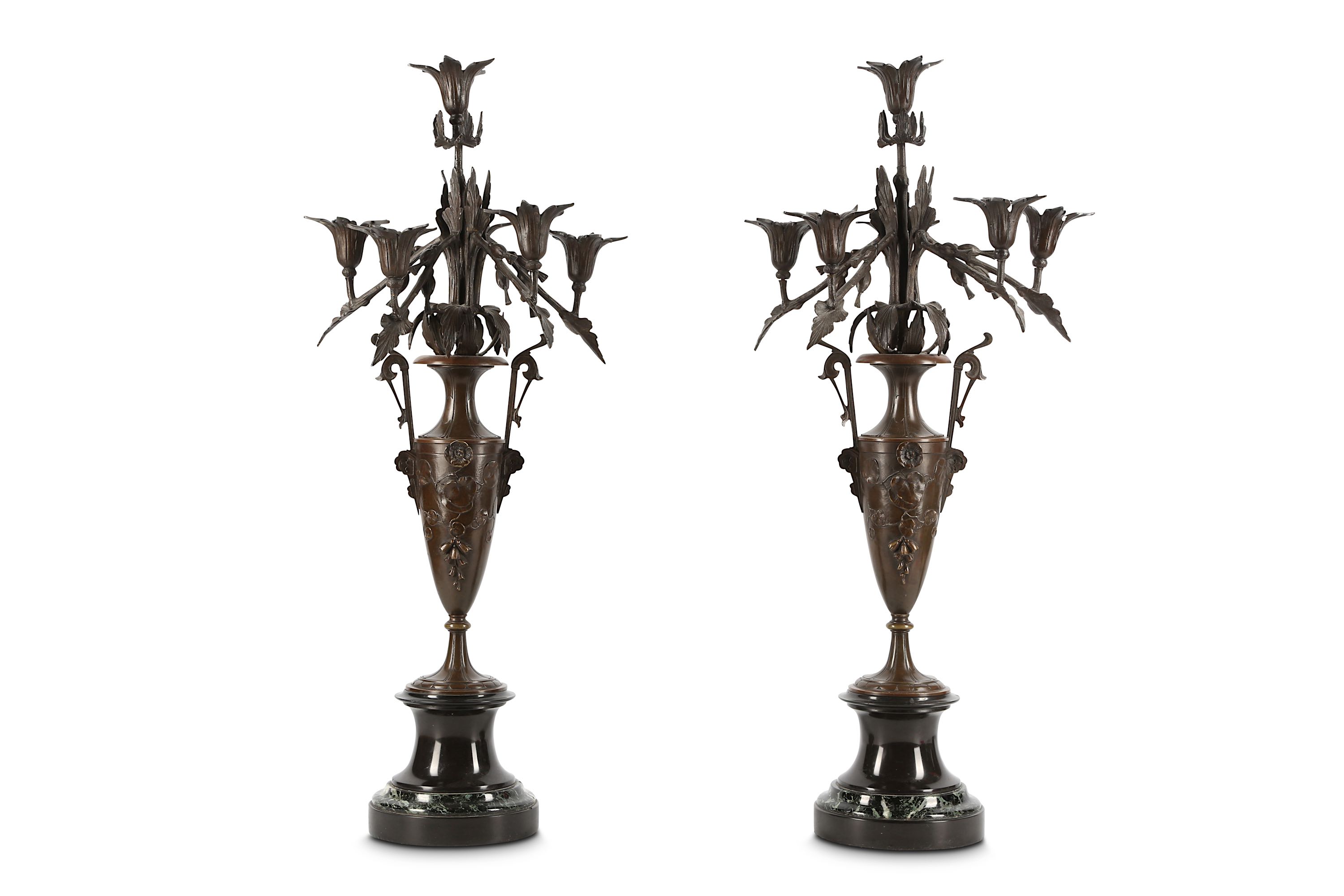 A PAIR OF LATE 19TH CENTURY FRENCH BRONZE CANDELAB