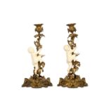 A PAIR OF LATE 19TH CENTURY GILT BRONZE AND BISQUE