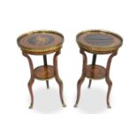 A PAIR OF AMBOYNA, FRUITWOOD MARQUETRY, EBONISED A