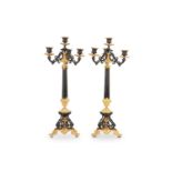 A PAIR OF LATE 19TH CENTURY GILT AND PATINATED BRO