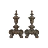 A PAIR OF 19TH CENTURY BRONZE ANDIRONS each modell