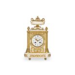 AN EARLY 20TH CENTURY FRENCH LOUIS XVI STYLE WHITE MARBLE AND GILT BRONZE MOUNTED MANTEL CLOCK
