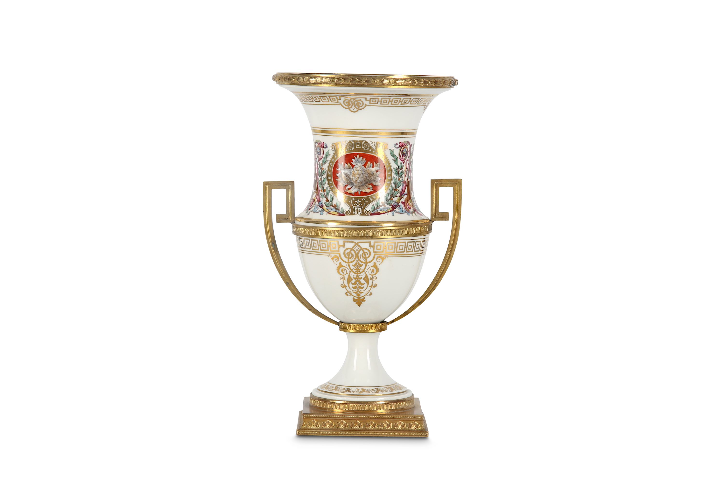 A 19TH CENTURY FRENCH SEVRES PORCELAIN AND GILT BR