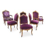 A SET OF SIX 19TH CENTURY FRENCH WALNUT AND PURPLE