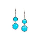 A pair of turquoise, quartz and diamond 'Deco' pendant earrings, by Stephen Webster
