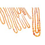 A group of amber necklaces