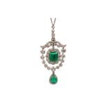 An early 20th century emerald and diamond pendant