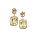 A pair of lemon quartz and diamond earrings, by Kiki McDonough