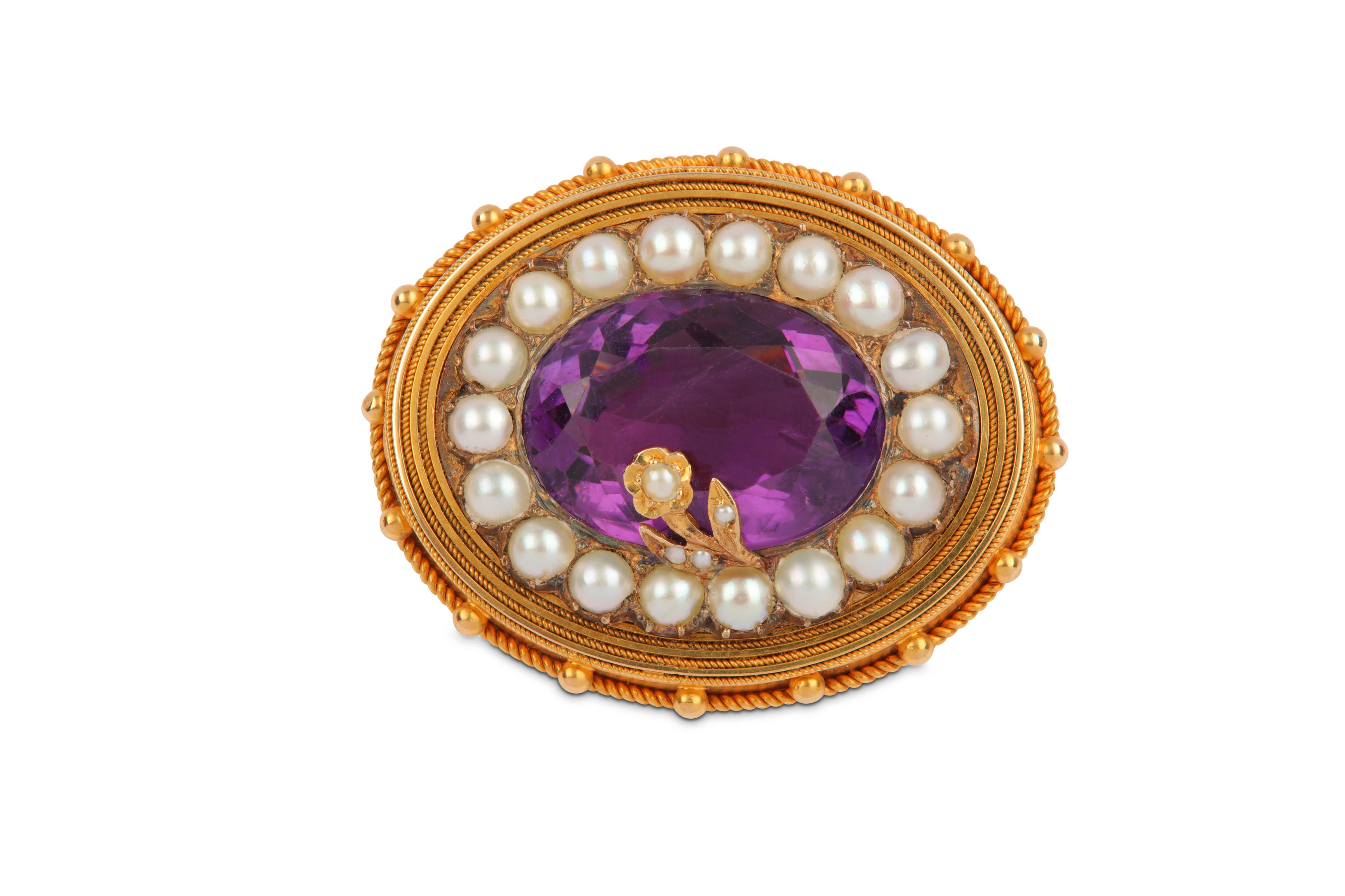 An amethyst and pearl brooch, late 19th century