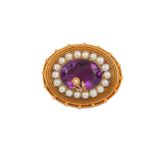 An amethyst and pearl brooch, late 19th century