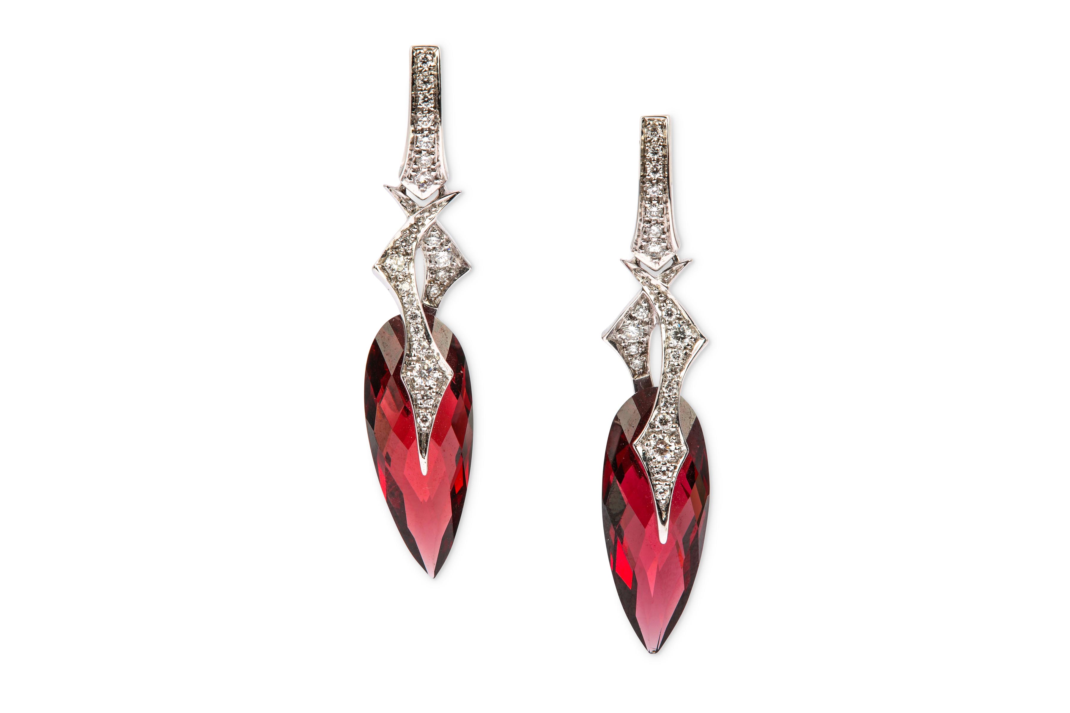 A pair of garnet and diamond 'Jewelvine' earrings,