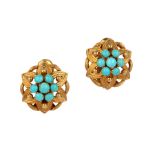 A pair of gold and turquoise earclips