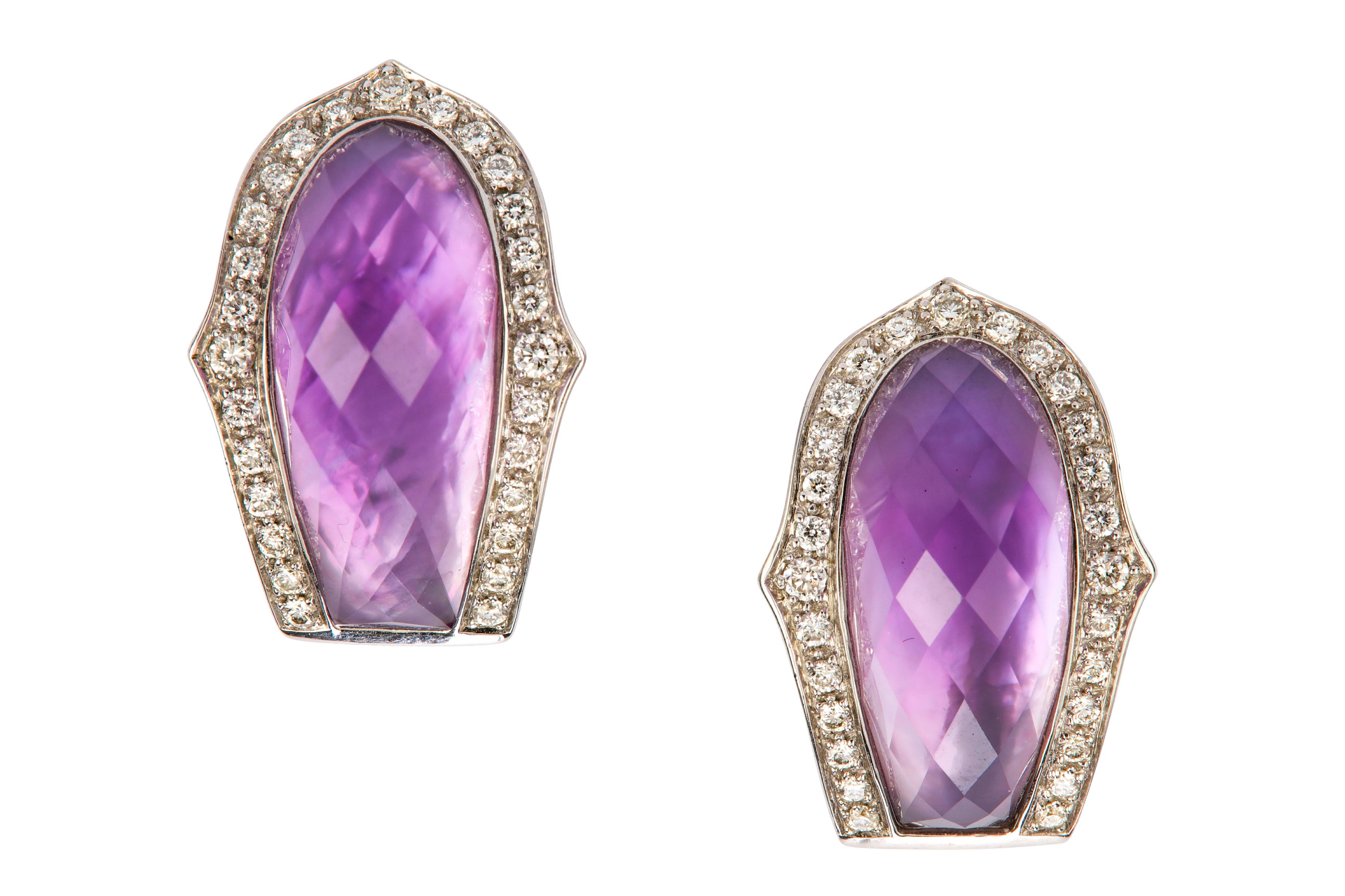 A pair of amethyst, mother-of-pearl and diamond 'C