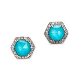 A pair of turquoise, quartz and diamond 'Deco' ear