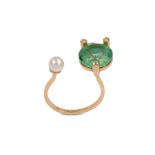 A green topaz, cultured pearl and diamond 'Magic triangle piercing' ring, by Delfina Delettrez