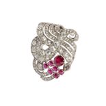 A ruby and diamond clip brooch, circa 1935