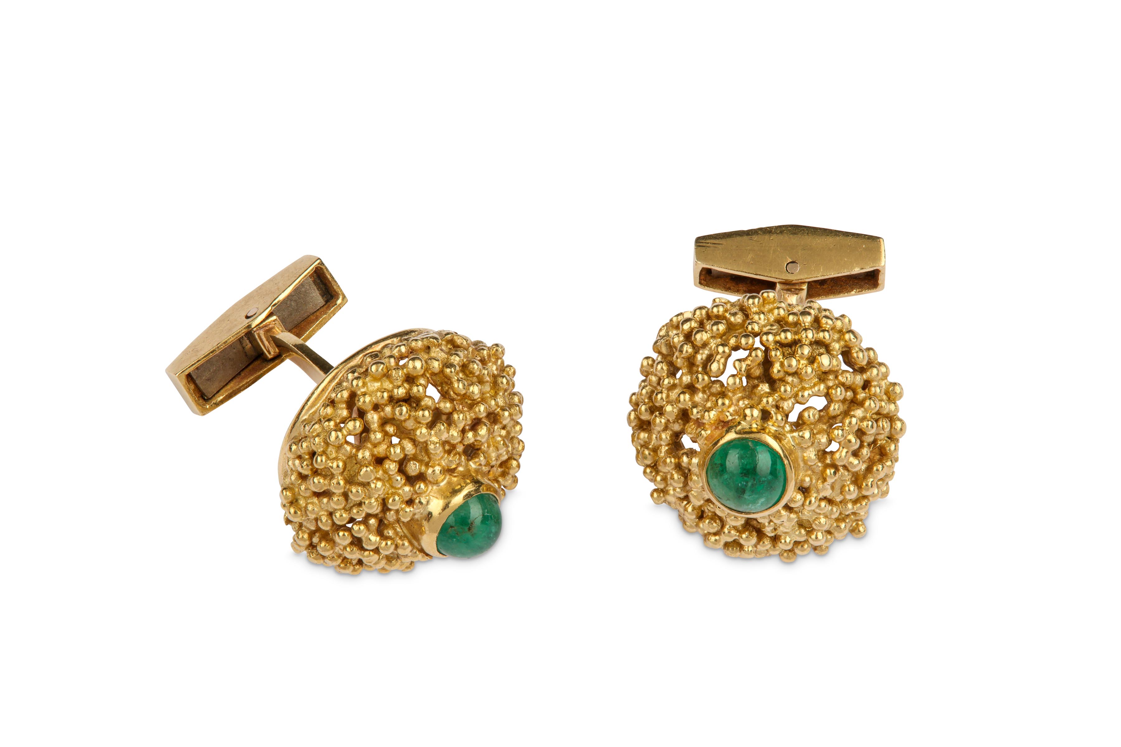 A pair of gold and emerald cufflinks, by Ben Rosenfeld, 1969