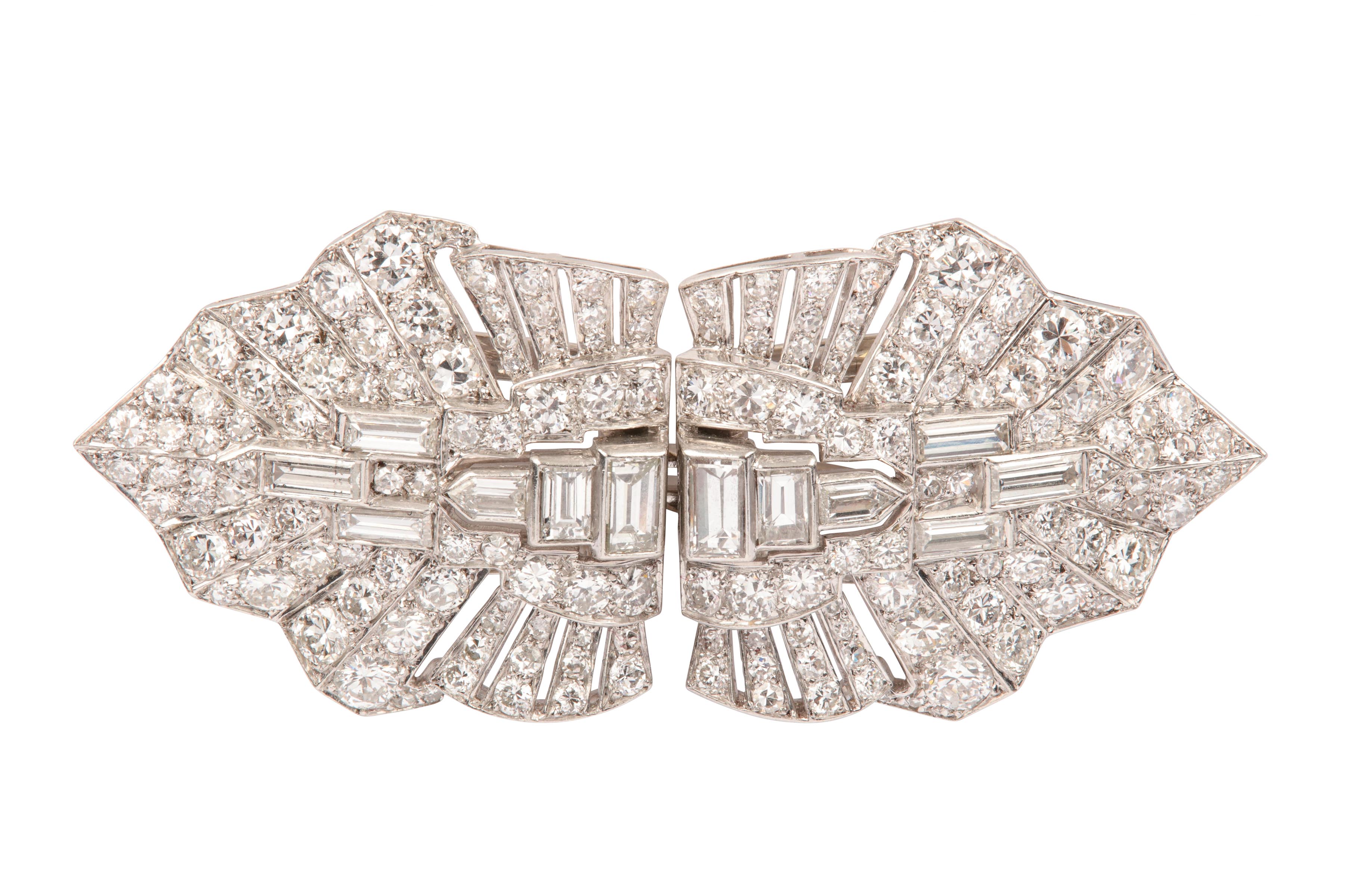 A diamond double-clip brooch, circa 1950