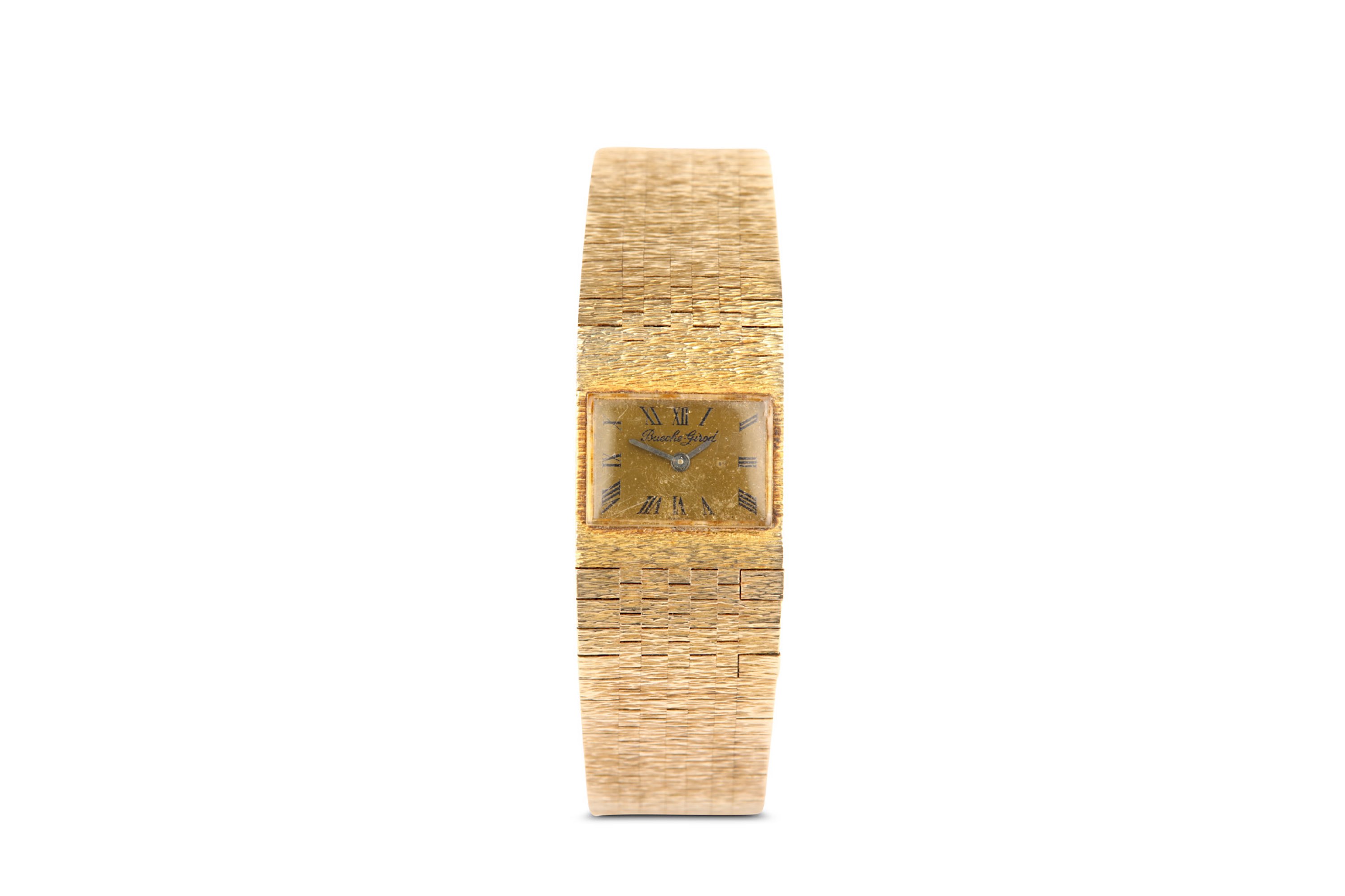 BUECHE GIROD. A 9K GOLD MANUAL WIND BRACELET WATCH. Date: C.1950's. Movement: Cal.1677 AS, manual.