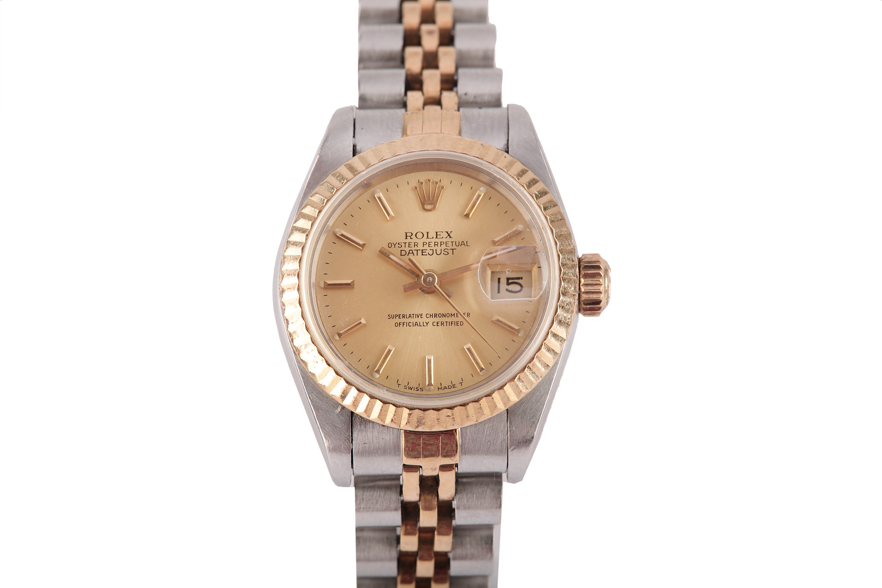 ROLEX. A LADIES STAINLESS STEEL AND 18 K GOLD AUTOMATIC CALENDAR BRACELET WATCH. Maker: Rolex. - Image 2 of 5