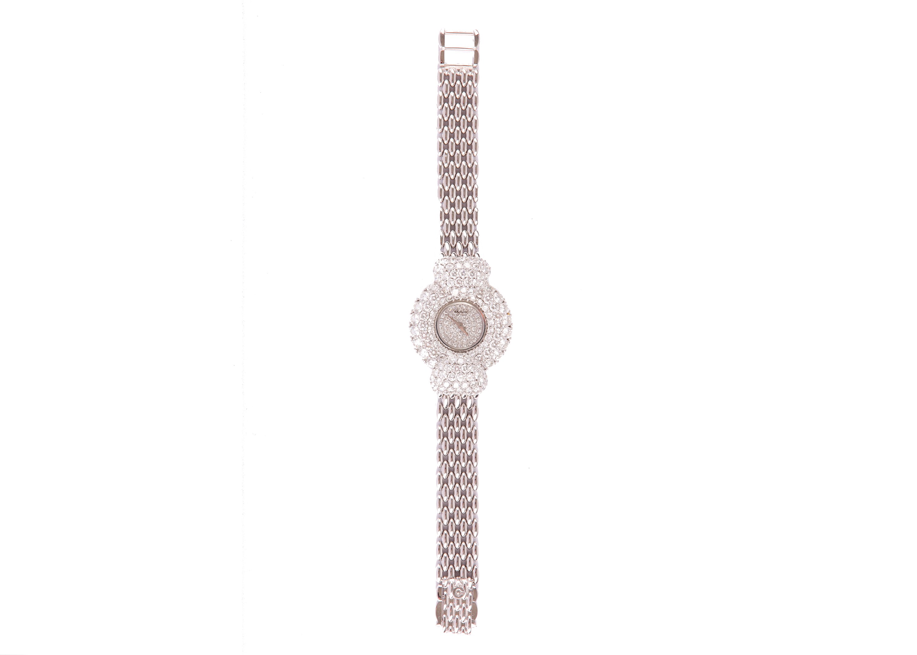 CHOPARD. A FINE AND RARE 18K WHITE GOLD AND DIAMOND SET MANUAL WIND BRACELET WATCH. Case reference/ - Image 5 of 6