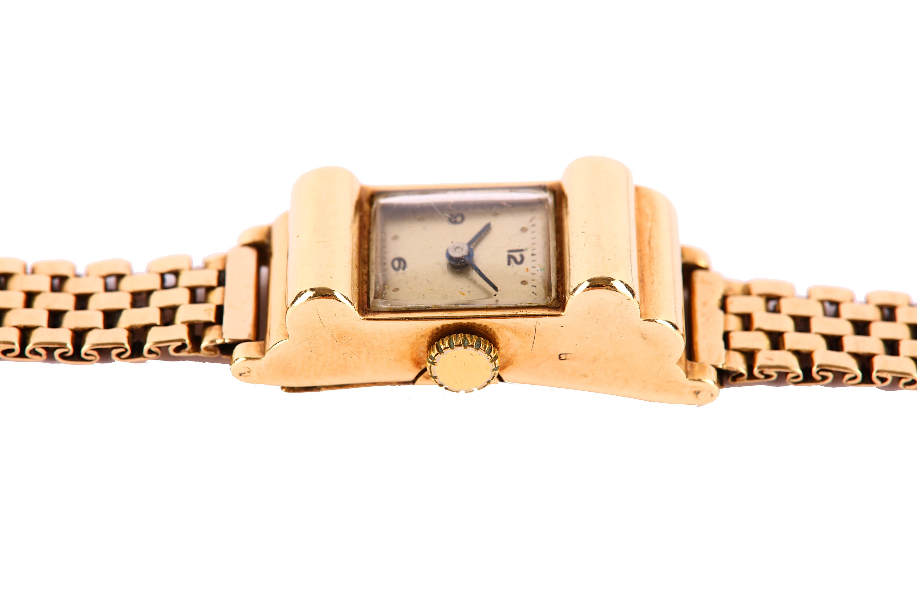 9K GOLD LADIES BRACELET WRISTWATCH. Date: C.1950’s Movement: Unsigned, manual. Dial: Silvered, black - Image 4 of 5