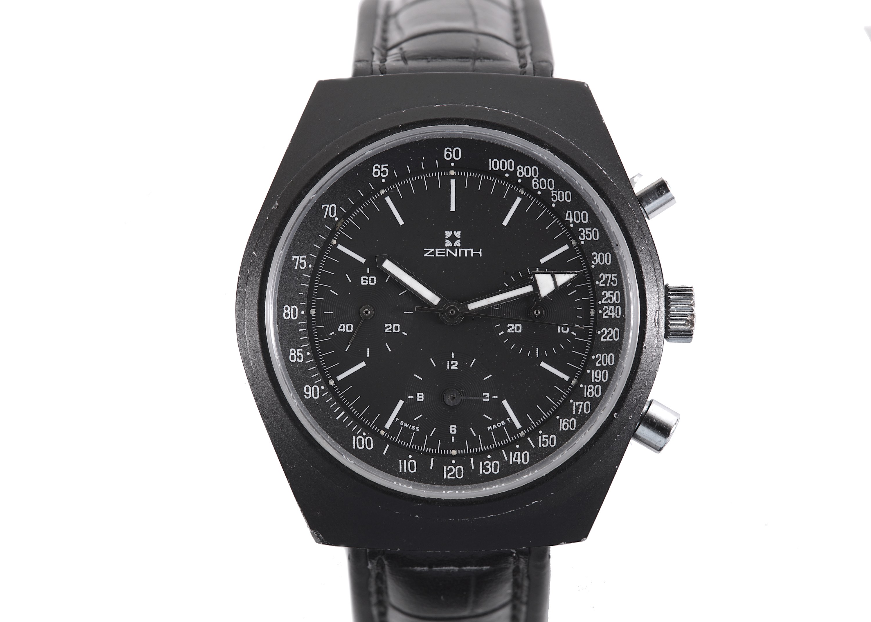 ZENITH. A STAINLESS STEEL AND BLACK PVD COATED MANUAL WIND CHRONOGRAPH WRISTWATCH. Maker: Zenith. - Image 5 of 5