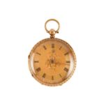 TAYLOR. AN 18K GOLD OPEN FACED FOB WATCH. Case reference: 2043. Date: Late 19th Century. Movement: