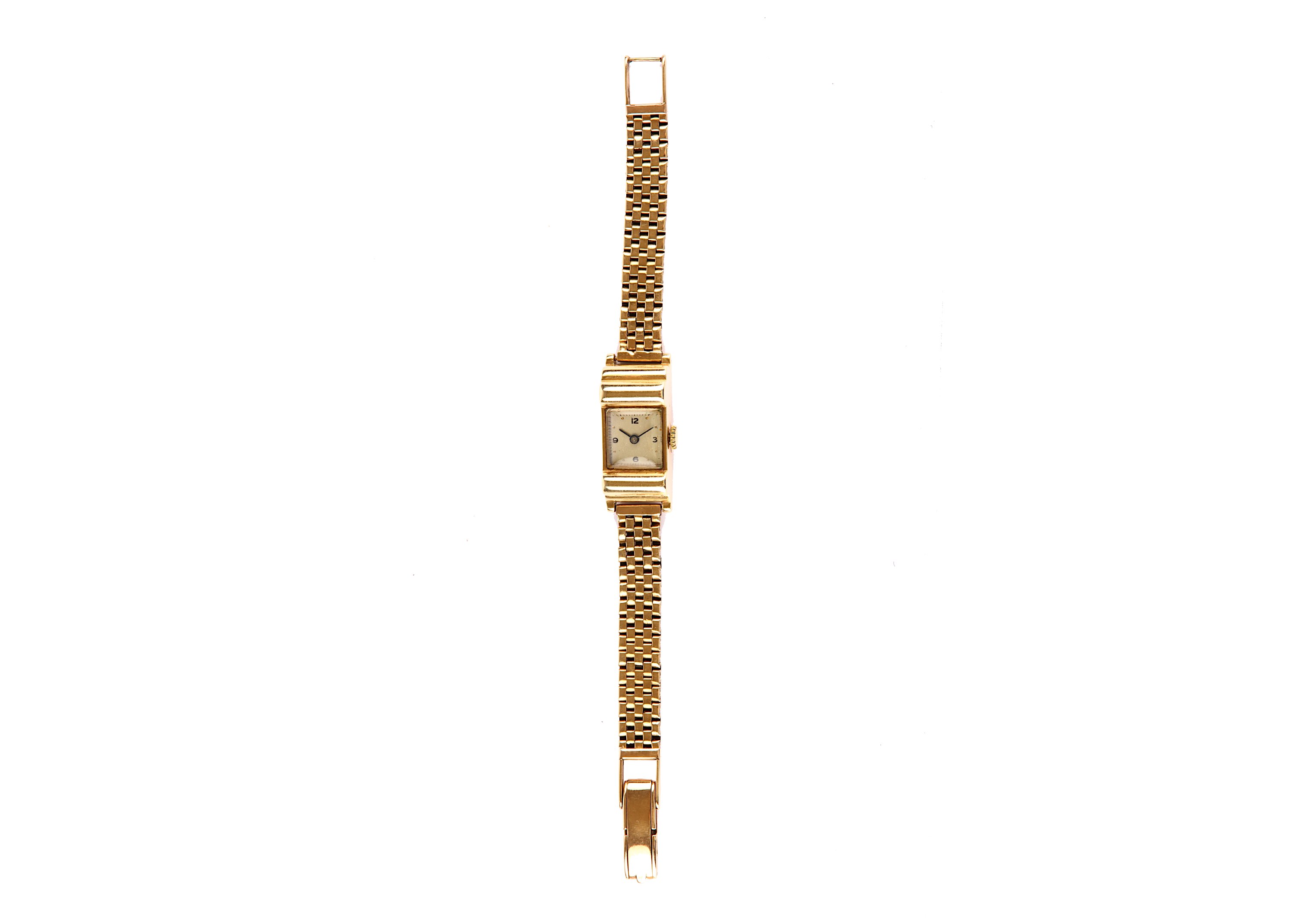 9K GOLD LADIES BRACELET WRISTWATCH. Date: C.1950’s Movement: Unsigned, manual. Dial: Silvered, black - Image 5 of 5