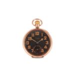 ROLEX. A 9K GOLD CASED OPEN FACE POCKET WATCH. Maker: Rolex. Date: 1922. Movement: Signed, crown