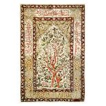 AN EXTREMELY FINE SILK HEREKE PRAYER RUG, TURKEY approx: 3ft.10in. x 2ft.7in.(117cm. x 79cm.) This