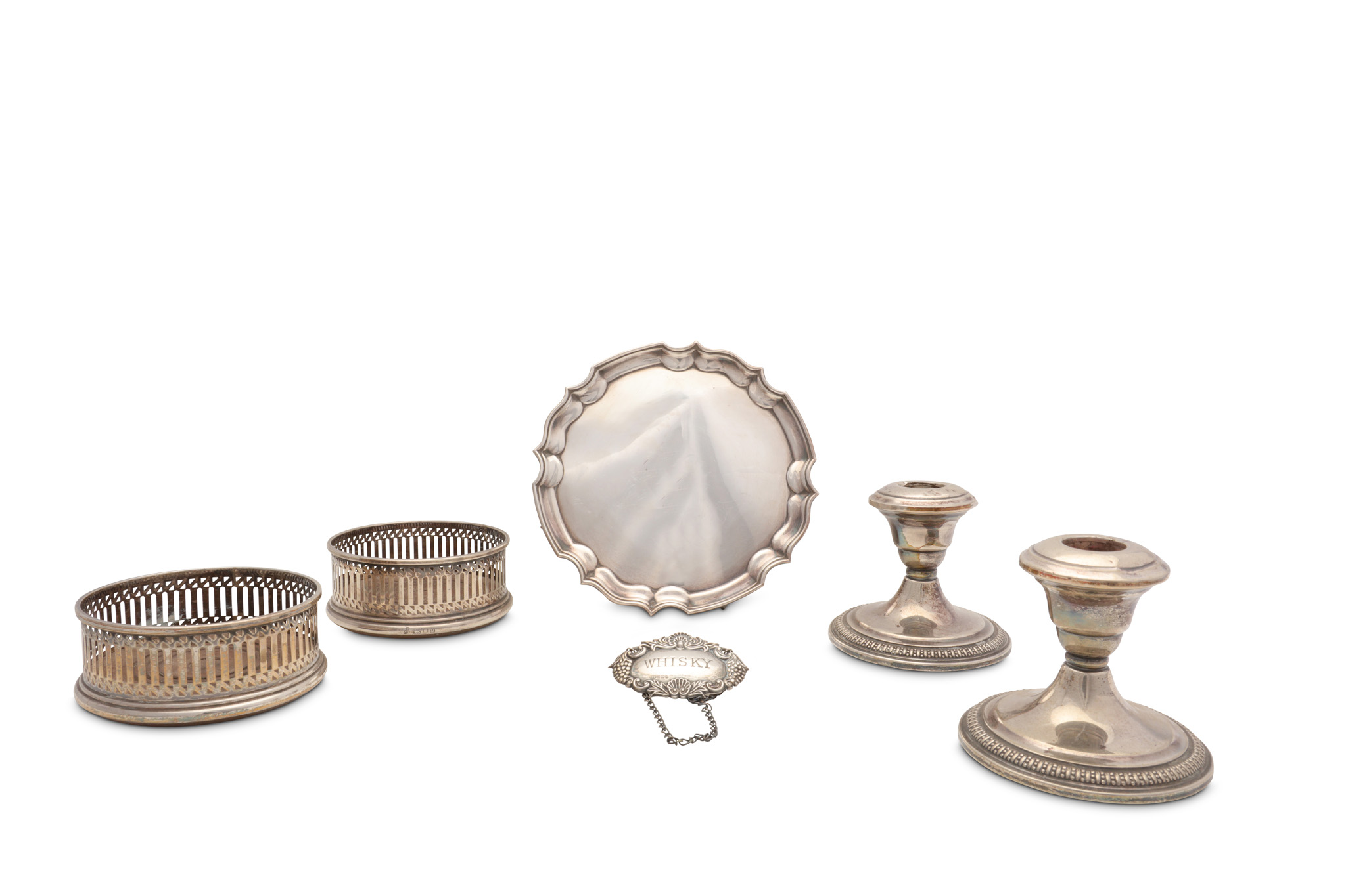 A mixed group of silver items, including a pair of small coasters, London 1990 and 1991, by M C Hers