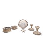 A mixed group of silver items, including a pair of small coasters, London 1990 and 1991, by M C Hers