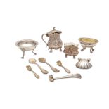 A mixed group of antique silver items, including a late 19th/early 20th century German 800 standard