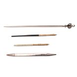 A mixed group of silver desk items, including a 20th century ruler double ended pencil by Van Cleef